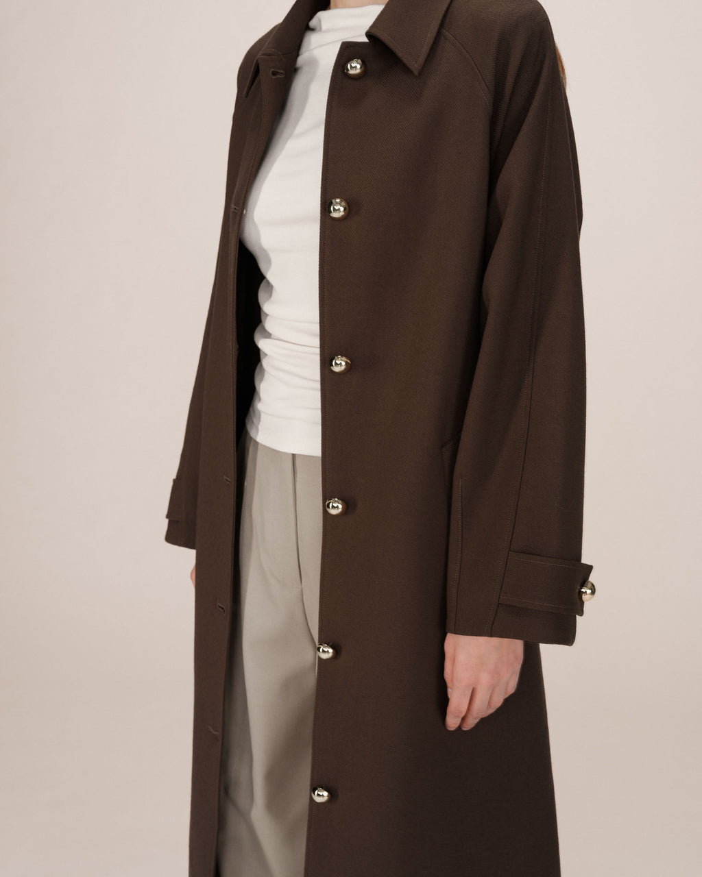 Trench Long Boutons Dorés Chocolat Scott