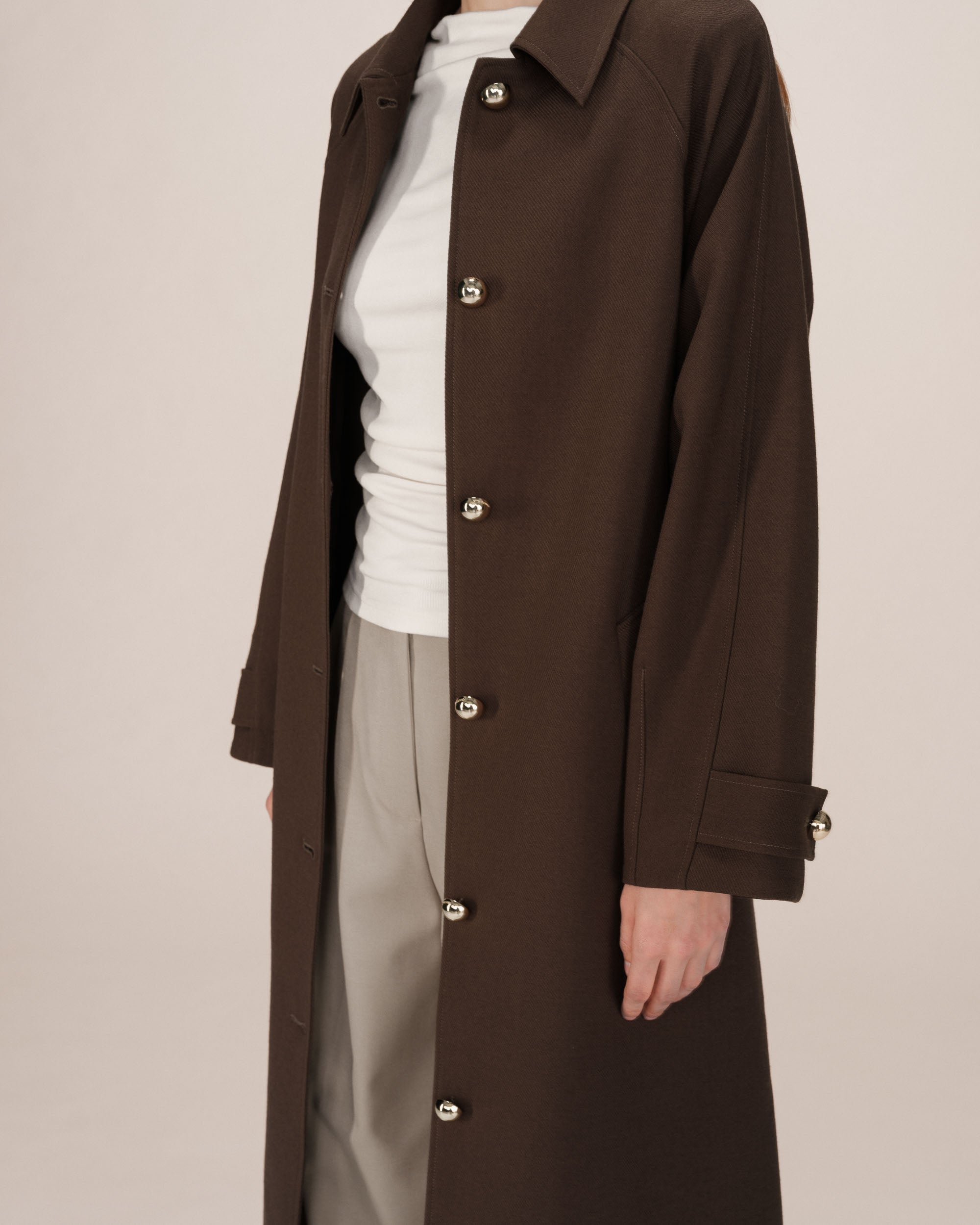 Trench Long Boutons Dorés Chocolat Scott