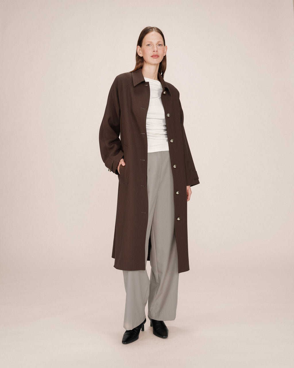 Trench Long Boutons Dorés Chocolat Scott