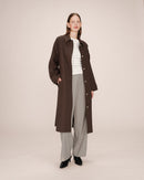 Long Trench Coat with Gold Buttons Chocolate Scott