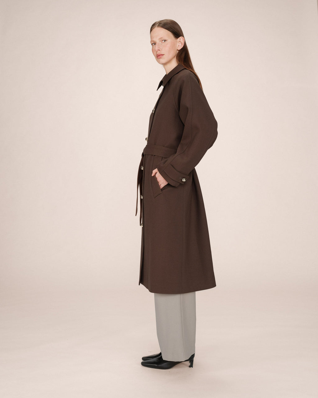Trench Long Boutons Dorés Chocolat Scott