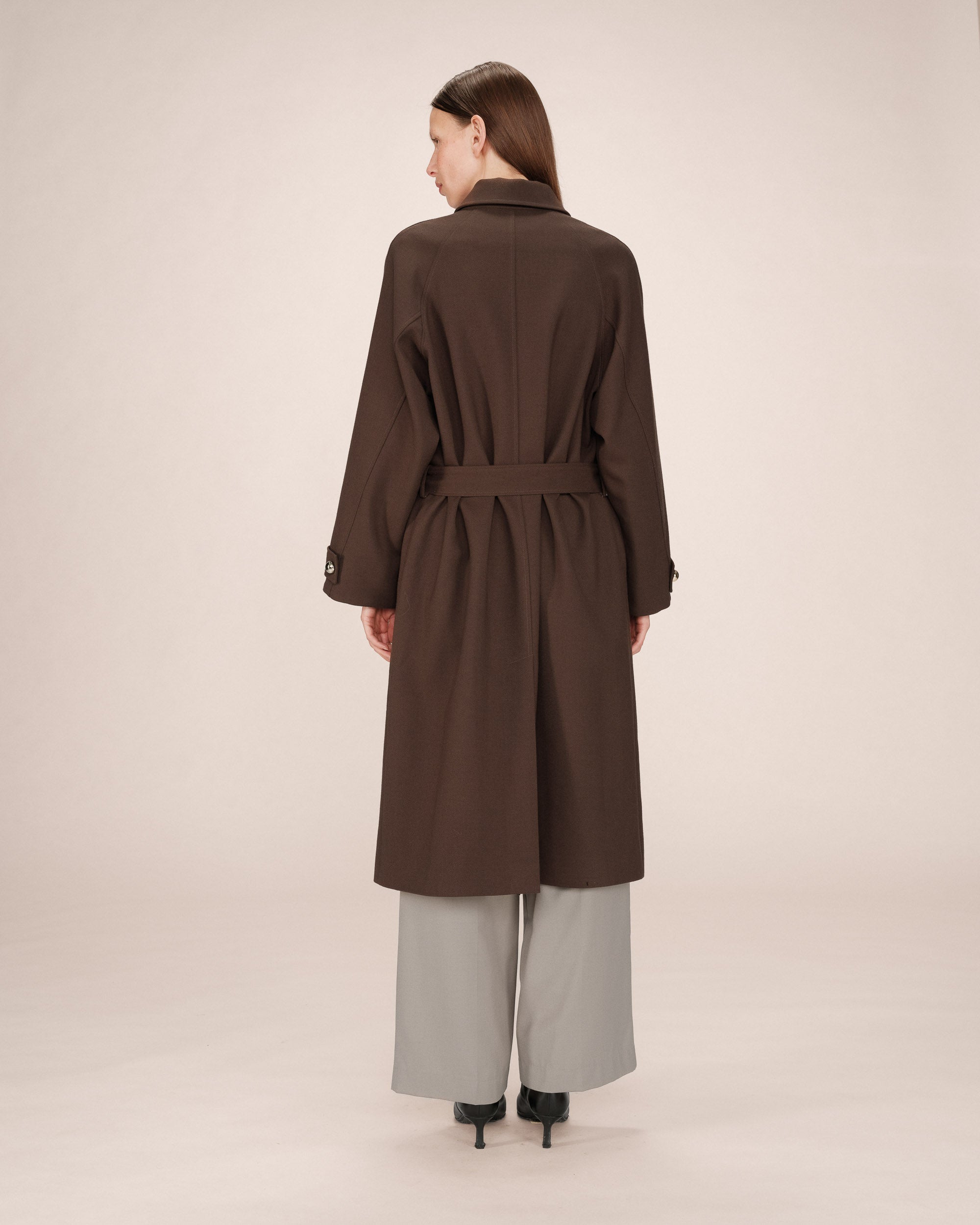 Trench Long Boutons Dorés Chocolat Scott