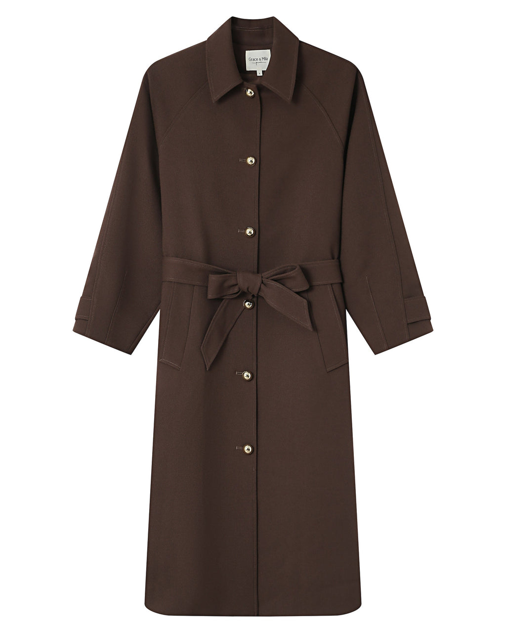 Trench Long Boutons Dorés Chocolat Scott