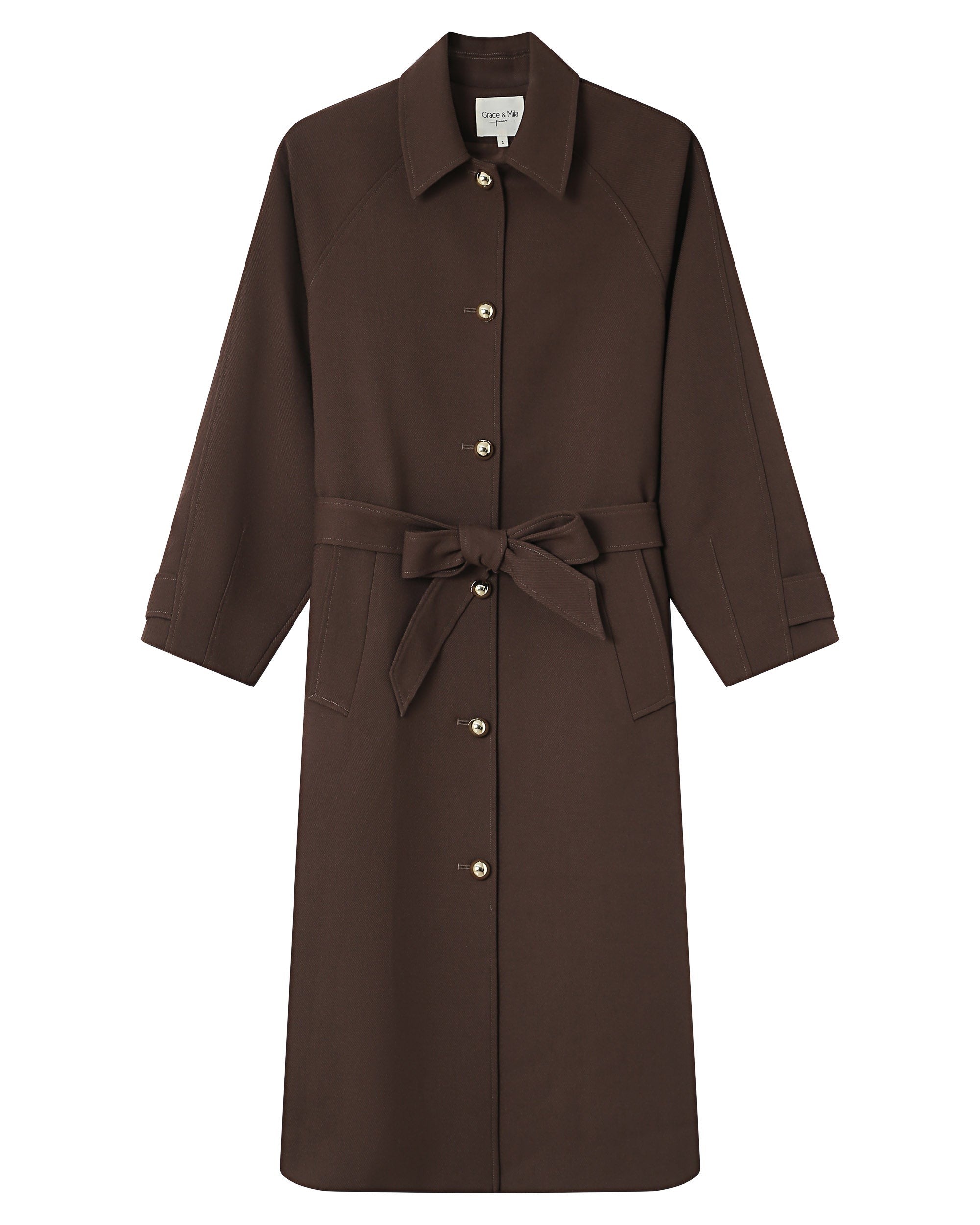 Trench Long Boutons Dorés Chocolat Scott