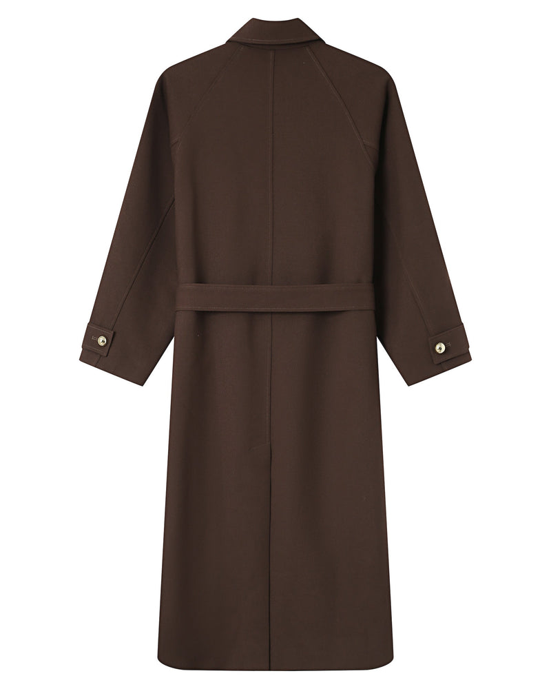 Long Trench Coat with Gold Buttons Chocolate Scott