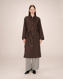 Long Trench Coat with Gold Buttons Chocolate Scott