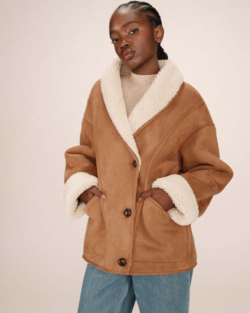 Manteau En Suédine Camel Swan