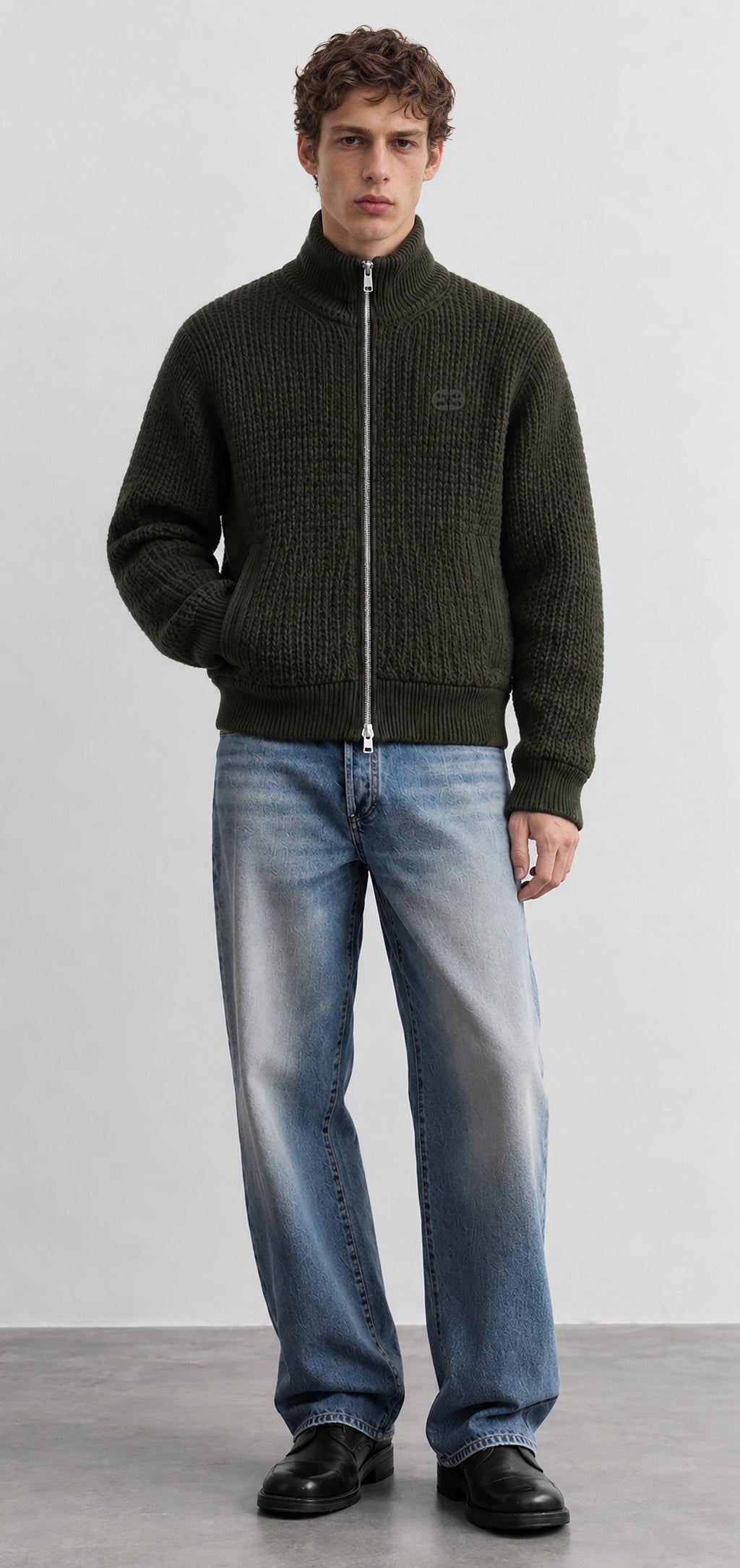 Ribstrikket Cardigan Med Lynlås - Sort