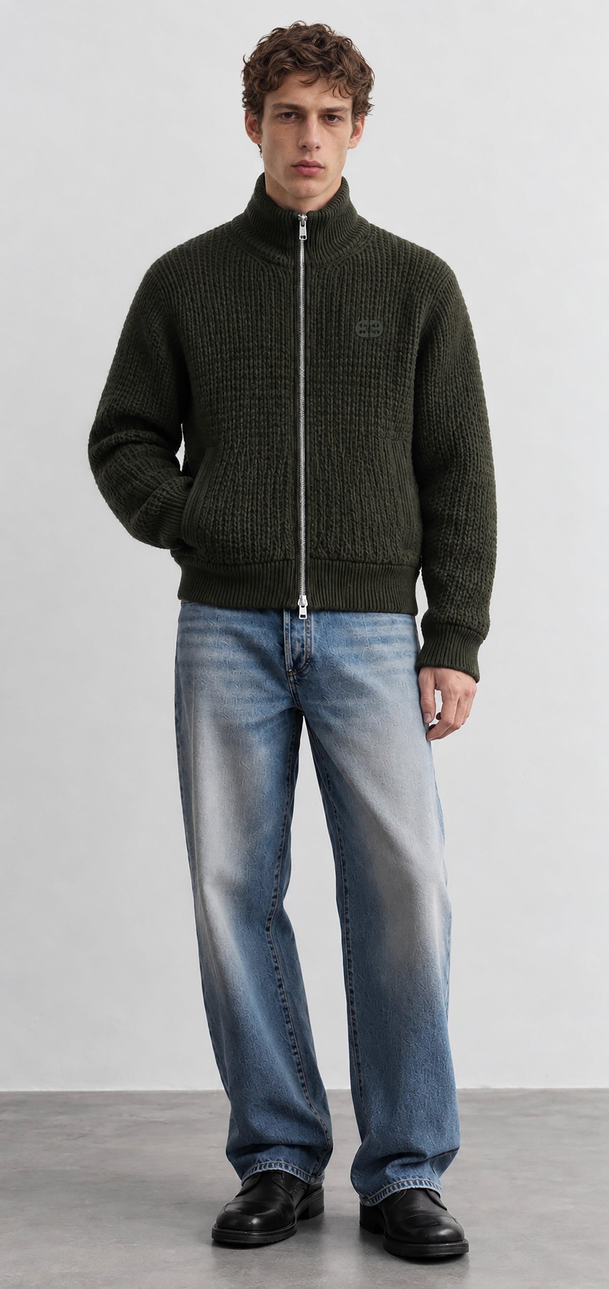 Ribstrikket Cardigan Med Lynlås - Sort