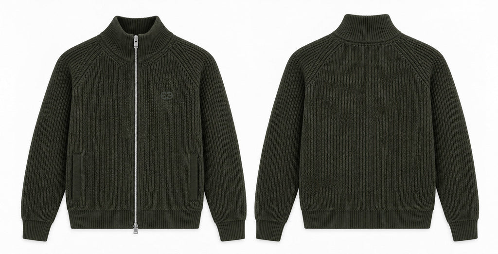 Ribstrikket Cardigan Med Lynlås - Sort