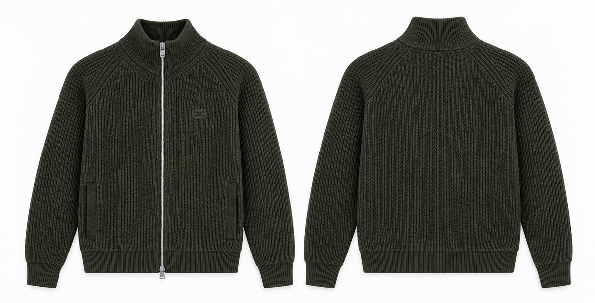 Ribstrikket Cardigan Med Lynlås - Sort