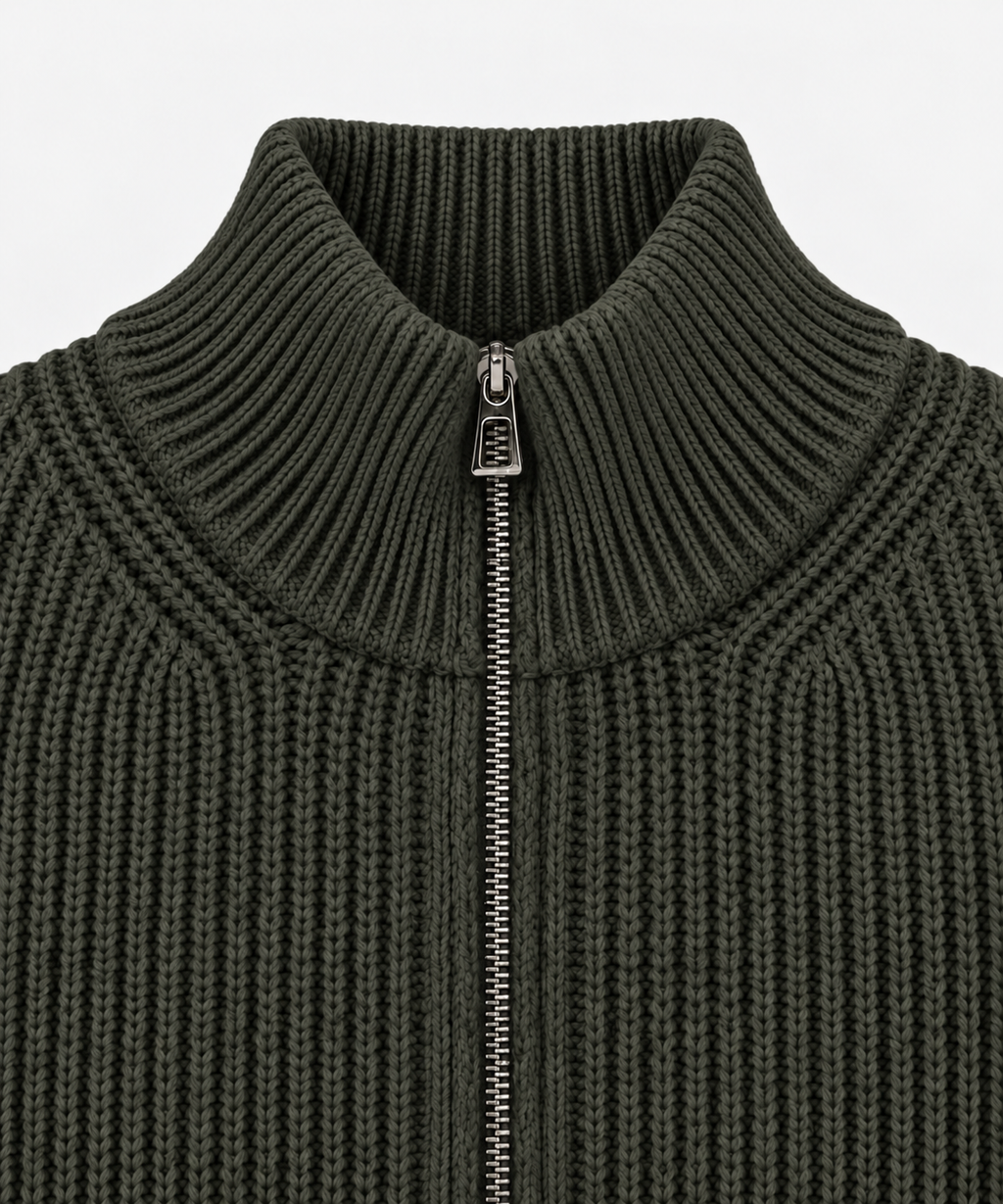 Ribstrikket Cardigan Med Lynlås - Sort