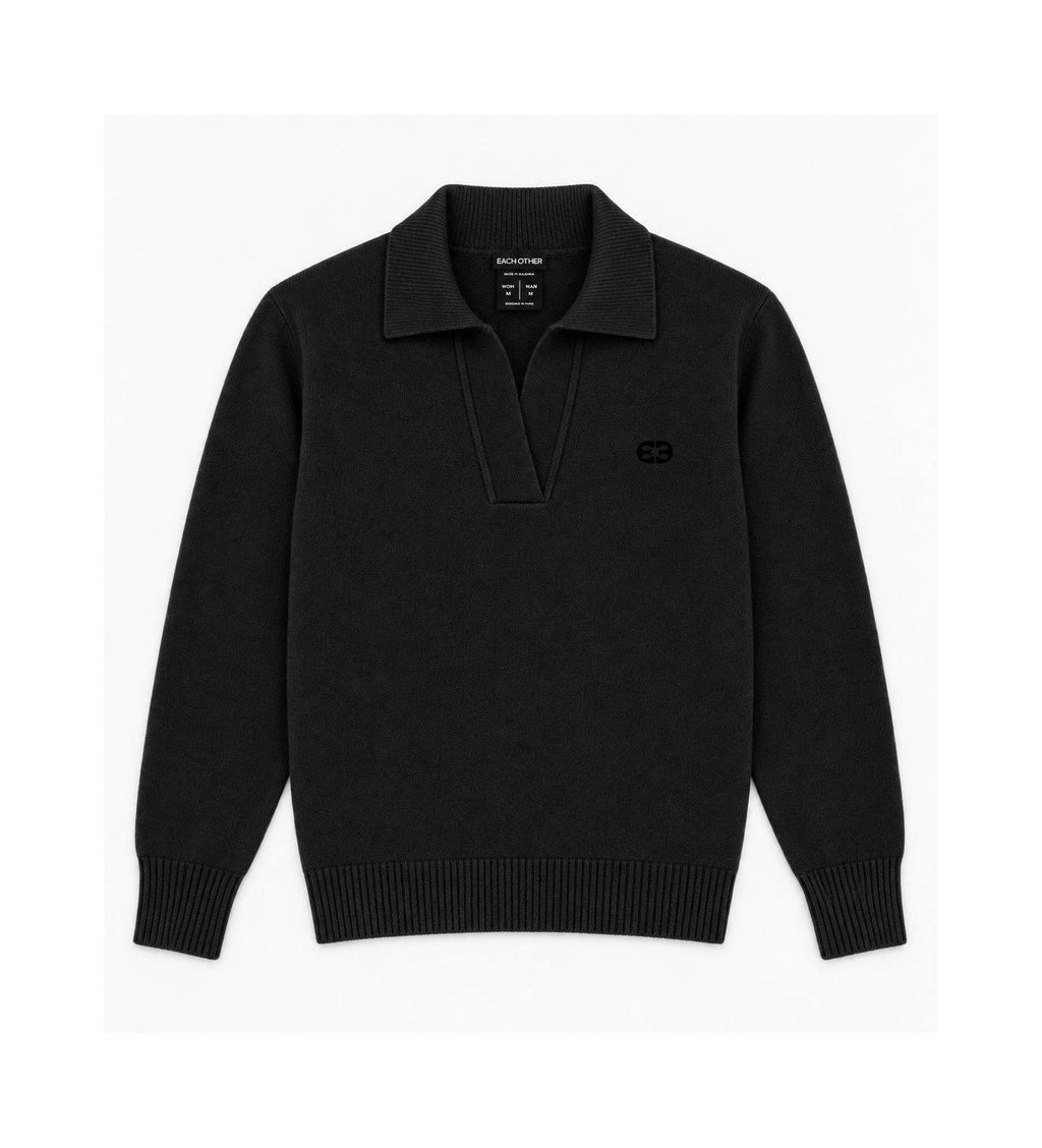 Jersey Polo De Lana Bordado - Negro