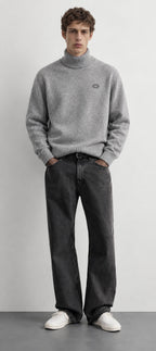 Maglione Dolcevita In Lana Ricamato - Grigio
