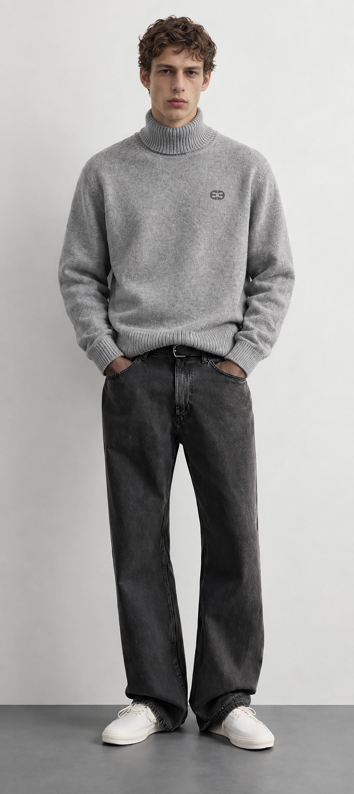 Maglione Dolcevita In Lana Ricamato - Grigio