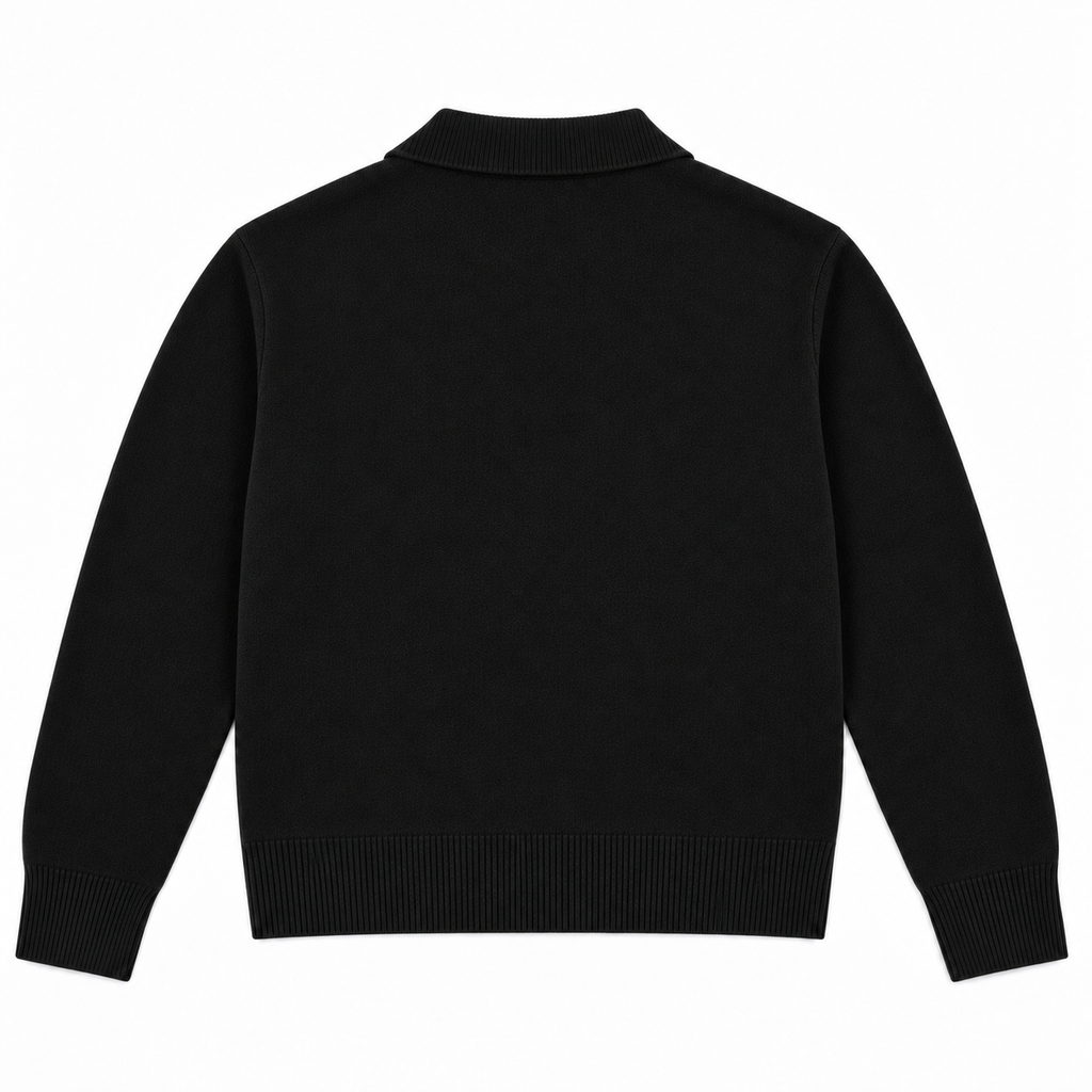 Jersey Polo De Lana Bordado - Negro