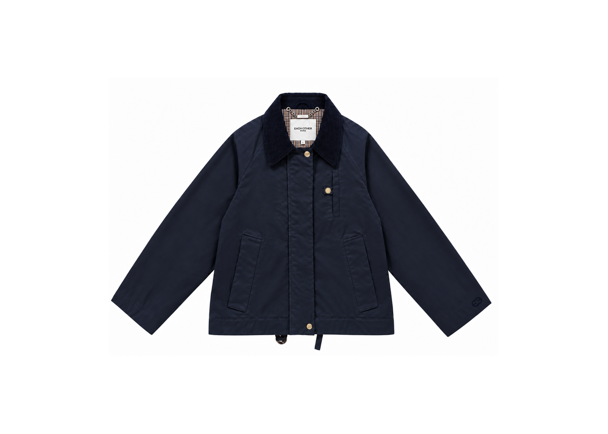 Veste Zippée À Col Contrastant - Bleu Marine