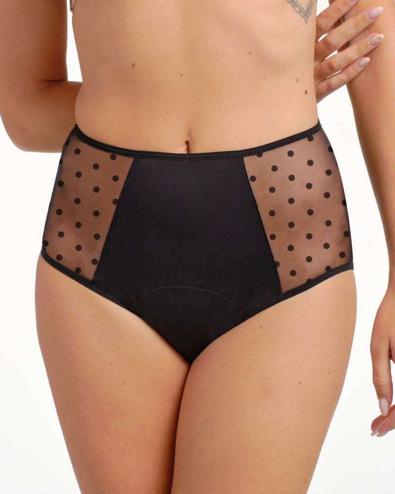 Taille haute menstruelle tulle pois