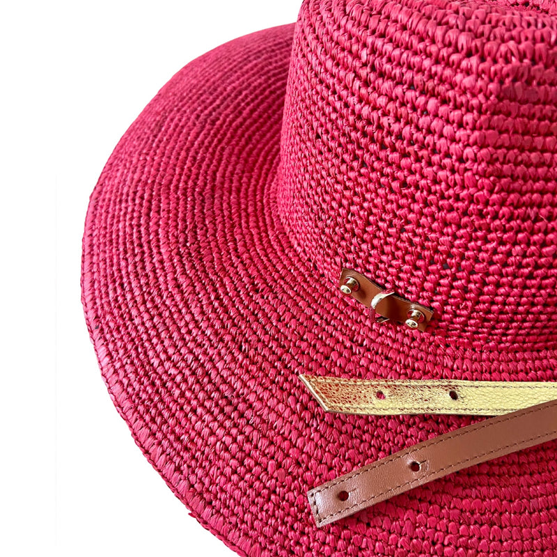 Chapeau Fedora Raphia Fushia