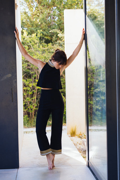 FLAIR BODYSUITS MADE IN TROYES FRANCE PANTALON TAILLE HAUTE BRODERIE NOIR ETE MAILLE