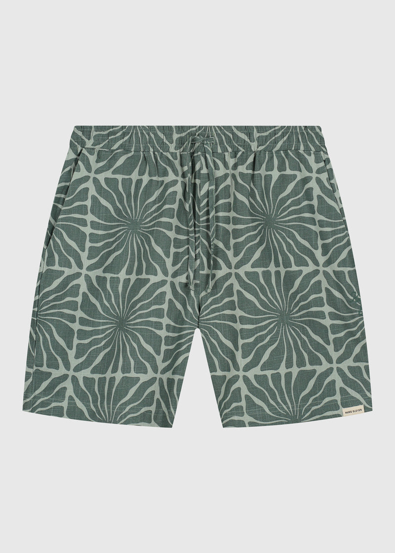 Shorts flameados de flores - Verde