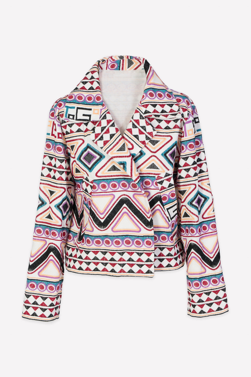 Michonet – Veste Rombo, veste colorée à motifs géométriques, vue de face sur fond blanc