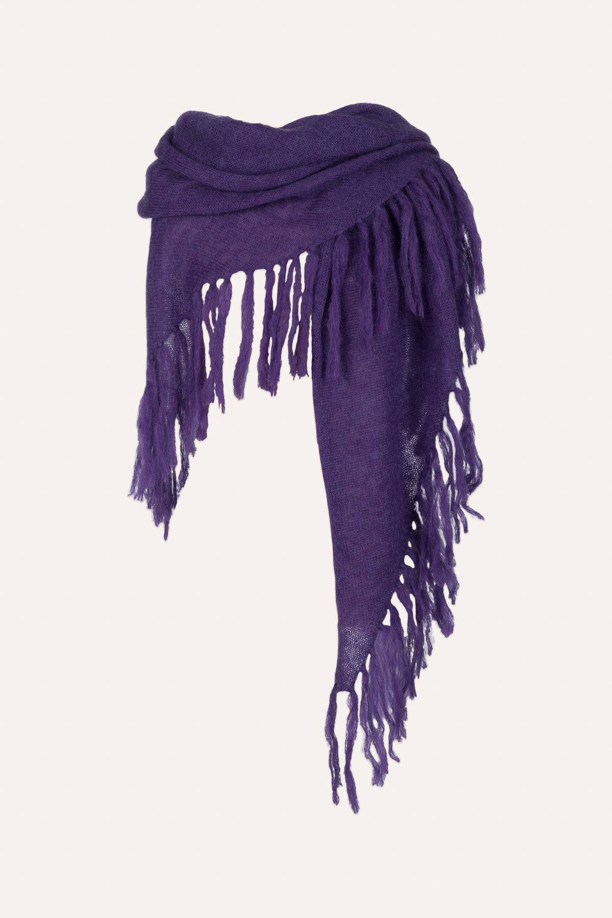 Michonet – Mantón Purple, bufanda morada de punto con flecos, vista frontal