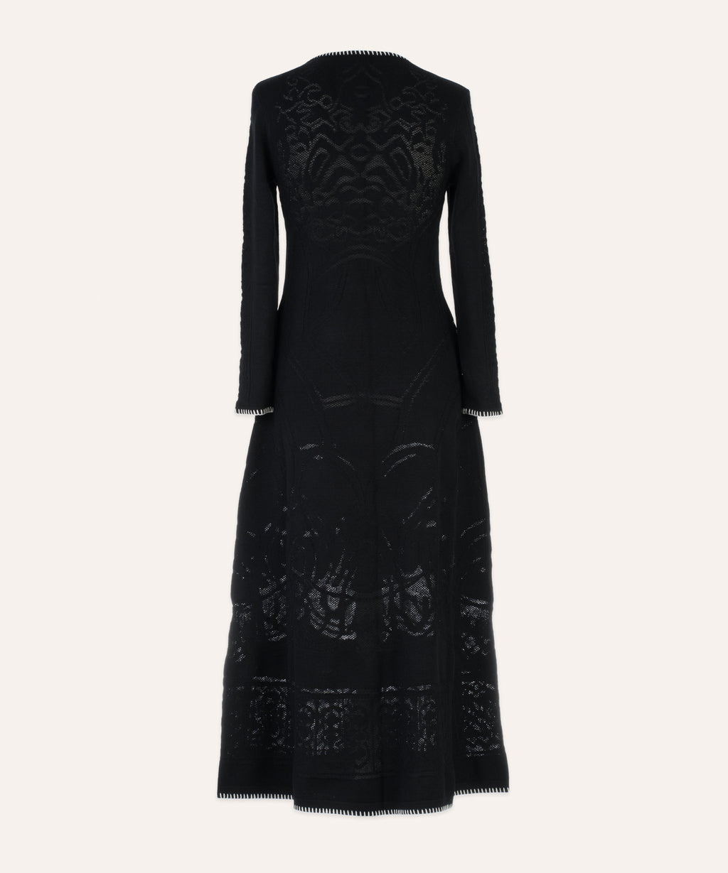 Michonet – Vestido Jacquard Black, vestido largo negro de punto con estampado jacquard, vista frontal