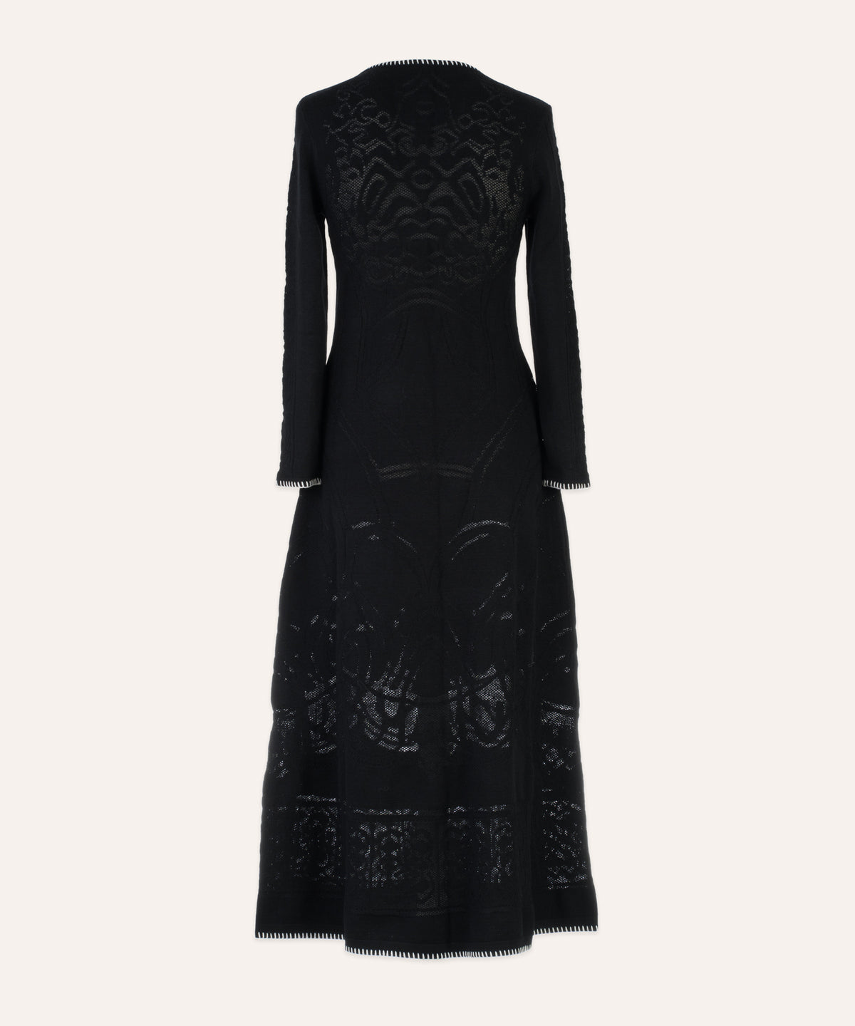 Michonet – Vestido Jacquard Black, vestido largo negro de punto con estampado jacquard, vista frontal