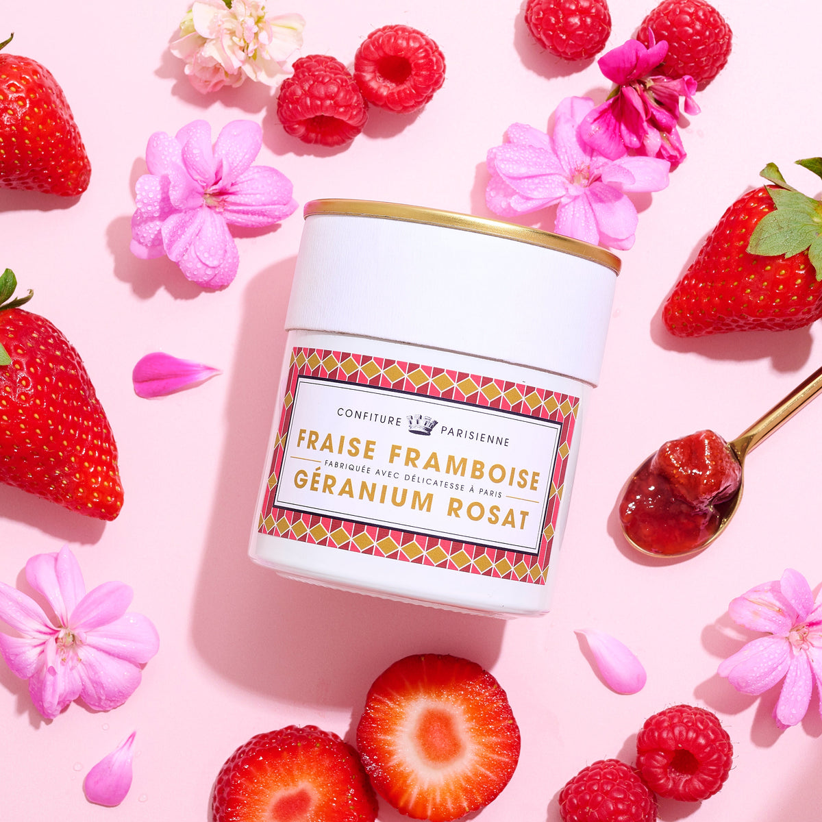 Gepersonaliseerde Geschenkset "Pour Ma Maman Chérie" - Aardbei Framboos Geranium (Pot + Doosje)