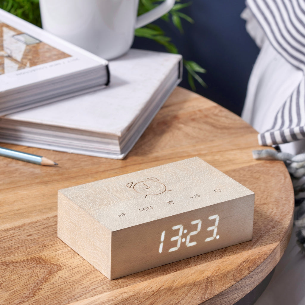 Reveil Flip Click - Erable Naturel Blanc