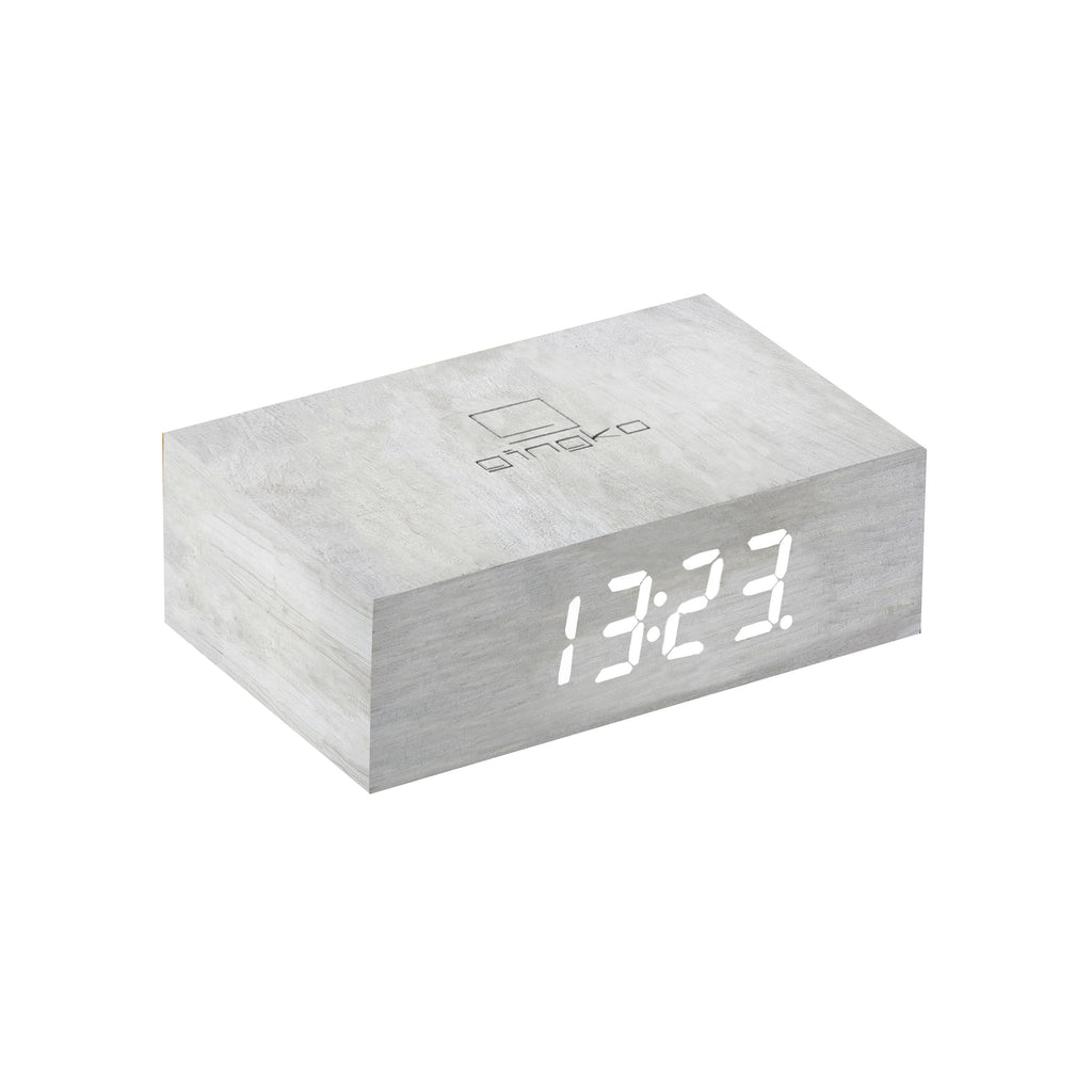 Reveil Flip Click - Bouleau Naturel Blanc