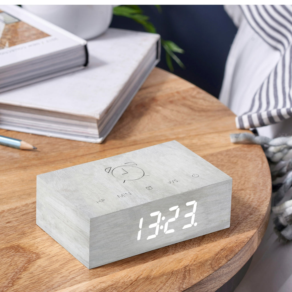 Reveil Flip Click - Bouleau Naturel Blanc