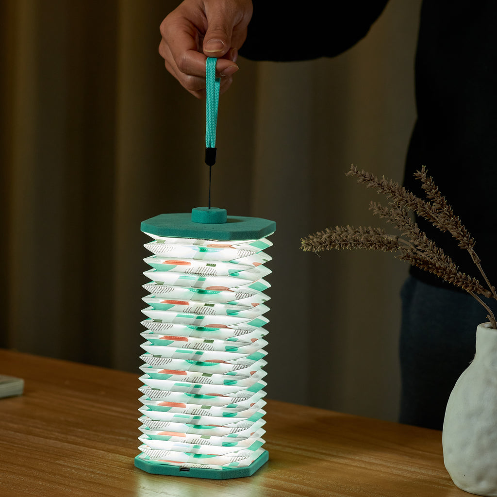 Lampe Smart Accordion - Velours Bleu Géometrique