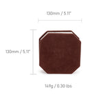 Gingko Design – Lampe Smart Accordion - Velours Marron Zèbre, vue de face d'un carnet de notes marron, avec ses dimensions