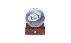 Gingko Design – Amber Crystal Light - Saturn, clear glass sphere with an engraving of Saturn on a wooden base