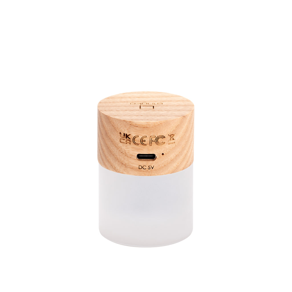 Gingko Design – Lampe Lemelia - Frêne Blanc - 2 Tailles, lampe de chevet cylindrique en bois clair et verre dépoli blanc