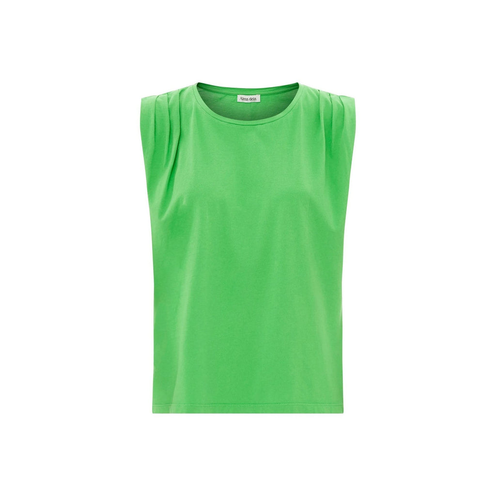 Alma Deia - Débardeur Plissé Coton Bio - Vert Prairie - Femme