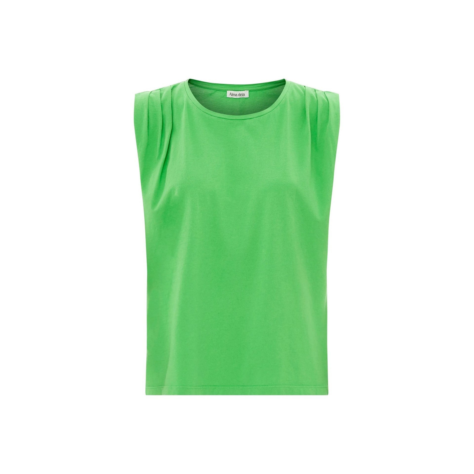 Alma Deia - Débardeur Plissé Coton Bio - Vert Prairie - Femme