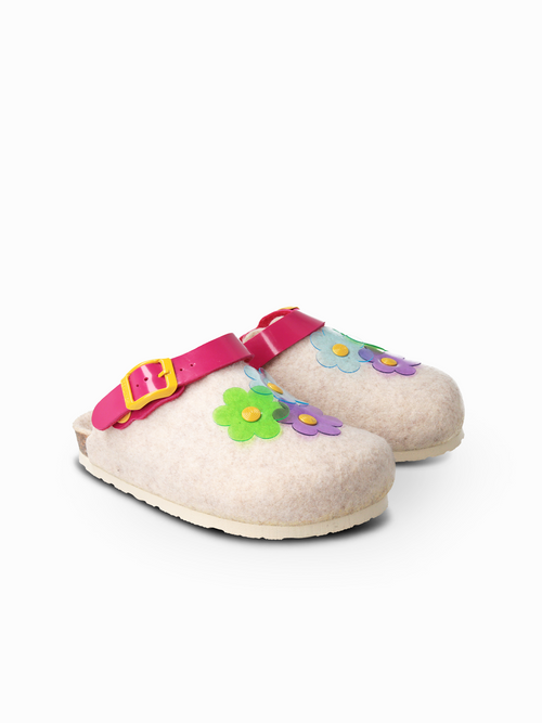 Pantuflas Nabira Fieltro Flor Rosa