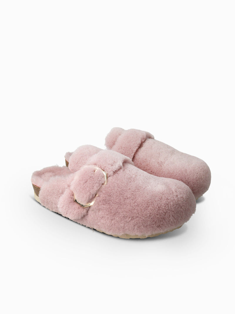 Pantuflas Grisel De Piel De Oveja Rosado