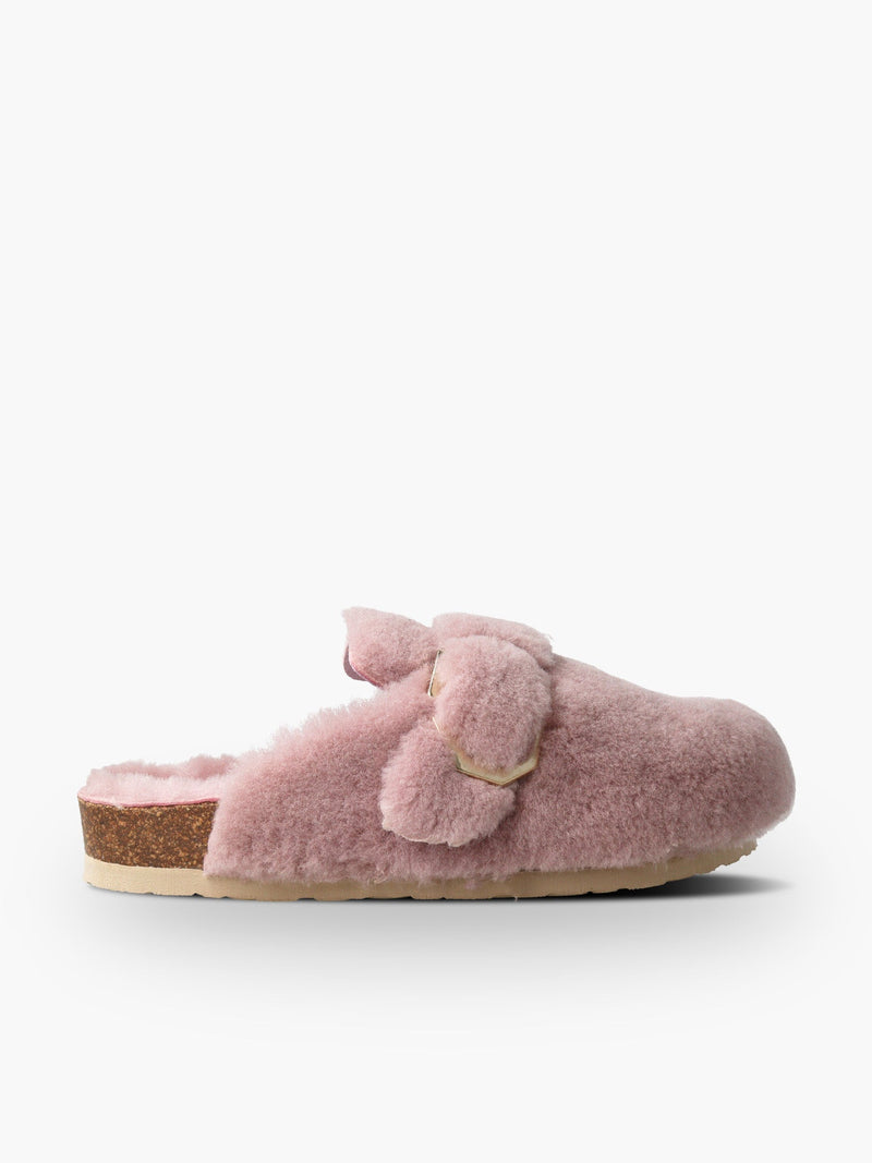 Pantuflas Grisel De Piel De Oveja Rosado