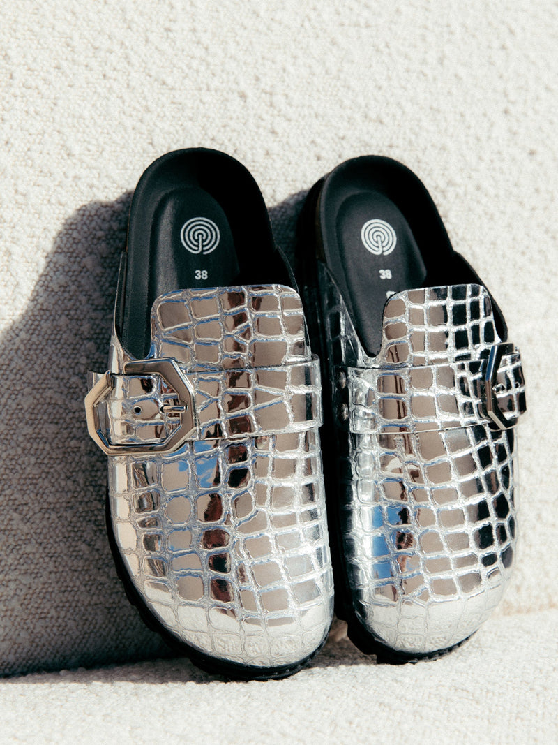 Zuecos Grisel Veganos Plata Coco