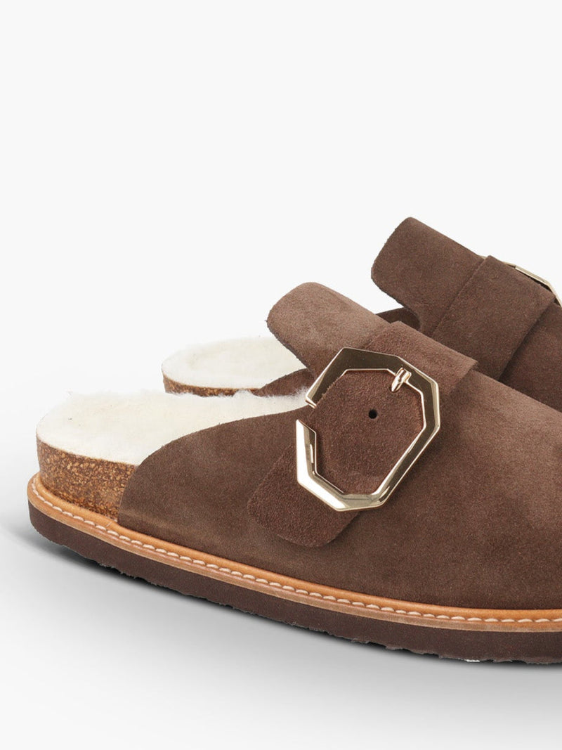 Grisel Velor Wool Brown Clogs