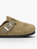 Zuecos folk de terciopelo caqui