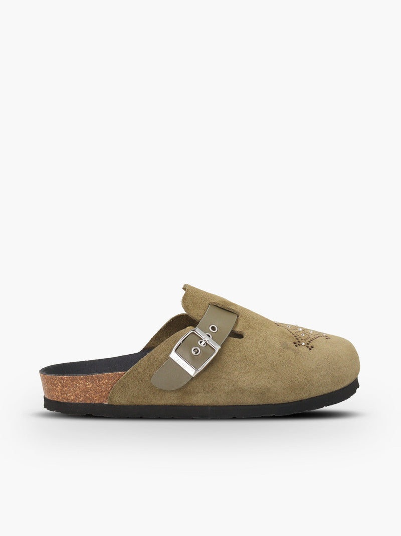 Zuecos folk de terciopelo caqui