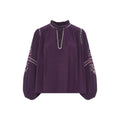 Alma Deia - Blouse Manches Longues Brodéé Gaze Coton Bio - Violet - Femme