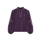 Alma Deia - Blouse Manches Longues Brodéé Gaze Coton Bio - Violet - Femme