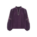 Alma Deia - Blouse Manches Longues Brodéé Gaze Coton Bio - Violet - Femme