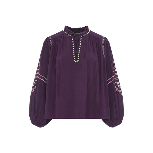 Alma Deia - Blouse Manches Longues Brodéé Gaze Coton Bio - Violet - Femme